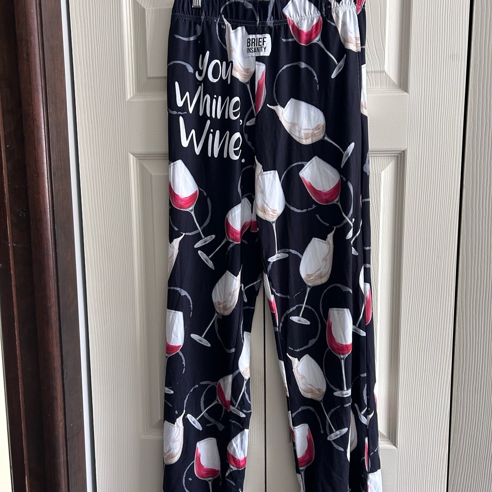 Brief Insanity "You Whine Wine" Black Wine Glass Pajama Pants